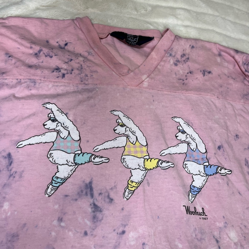 VTG 1987 Woolrich Pink Sheep Exercise Jazzercise Bleach Dye Sleep Tee Upcycle 1X